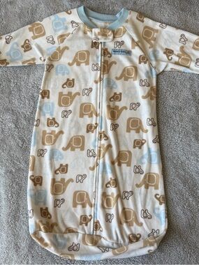 Carter's Cream Baby Sleep Sack with Light Blue Trim and Tan Elephant Print